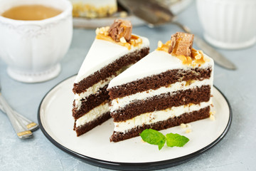 Chocolate cake. selective focus.