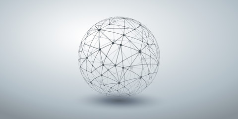 Fototapeta na wymiar Networks - Transparent Ploygonal Globe Design on Grey Wide Background 