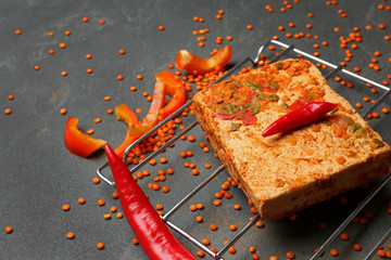 Spicy tofu cheese on grey table
