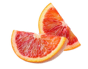 Red blood orange fruit with slices isolated on white background