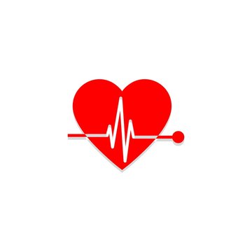 Red Pulse in heart sign or icon