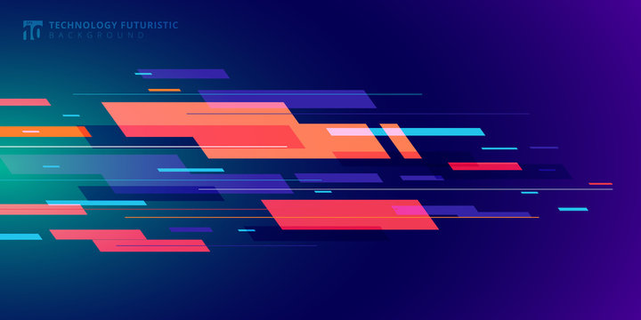 Template banner abstract technology futuristic geometric colorful on dark blue background.