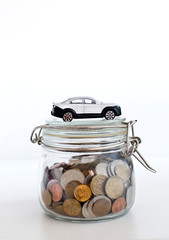 Silver coins in bank Glass collected on car