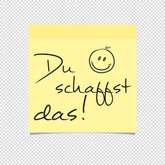 German Yellow Sticky Note - You Can Do It! - Vector Illustration - Isolated On Transparent Background