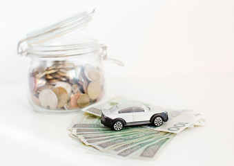 Silver coins in bank Glass collected on car