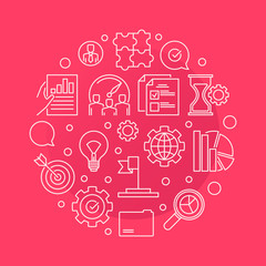 Vector core values circular concept minimal illustration in thin line style on red background