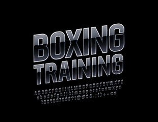 Vector modern logo Boxing Training with Black and Silver Font. Reflective Alphabet Letters 