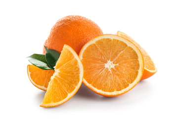 Tasty oranges on white background