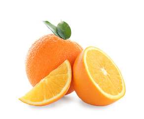 Tasty oranges on white background