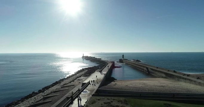 Aerial shot of a lighthouse in Porto.