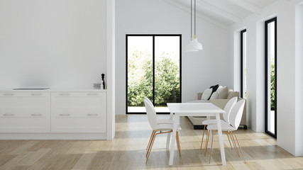 Modern house interior. White color in the interior. 3D rendering.