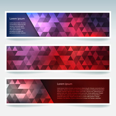 Abstract banner with business design templates. Set of Banners with polygonal mosaic backgrounds. Geometric triangular vector illustration. Blue, red, brown colors.