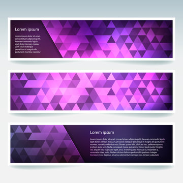 Abstract banner with business design templates. Set of Banners with polygonal mosaic backgrounds. Geometric triangular vector illustration. Pink, purple colors.
