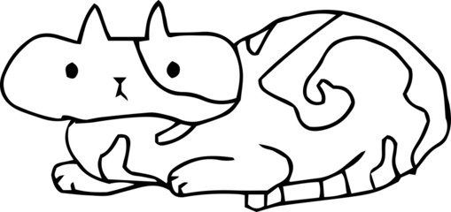 Poor hand-painted cute cat outline illustration