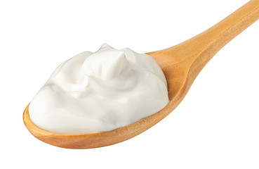 sour cream in glass, mayonnaise, yogurt, isolated on white background, clipping path, full depth of field