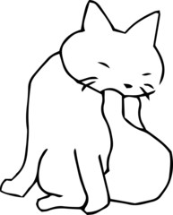 Poor hand-painted cute cat outline illustration