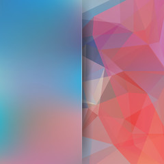 Abstract geometric style background. Blue, orange colors. Blur background with glass. Vector illustration