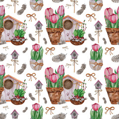 Hand drawn watercolor floral Seamless pattern.