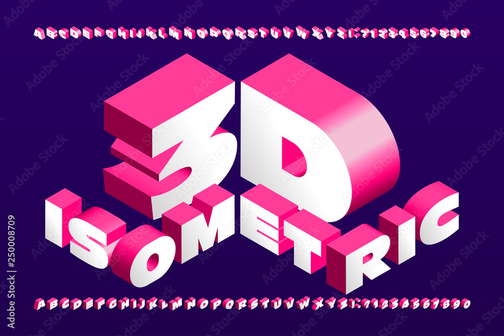 Fototapete 3d isometric alphabet font. 3d effect wide letters and numbers. stock vector typescript for your typ