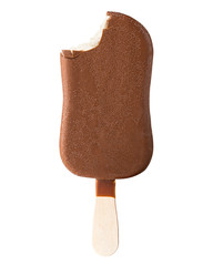 ice cream covered with chocolate isolated on white background, clipping path, full depth of field