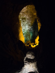 Interior of the Cueva de los Verdes in Lanzarote. Interior lighting of the cave.