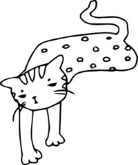 Bad hand-painted pretty cat illustration outline