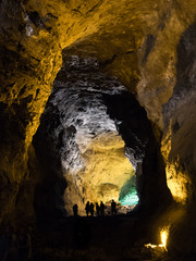 Interior of the Cueva de los Verdes in Lanzarote. Interior lighting of the cave.