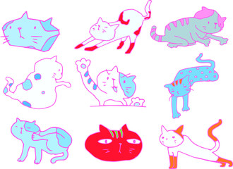 Bad Pop hand-painted pretty cat illustration set