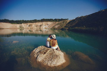 Couple near blue water