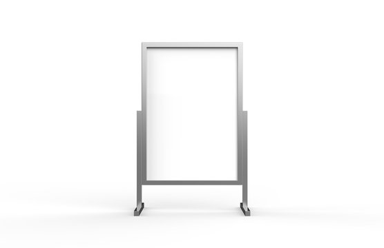 Blank metallic outdoor advertising stand, clear street signage board mock up template on isolated white background, 3d illustration