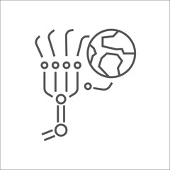 Robot arms and Earth planet, Factory automation, Industry 4.0, Internet of Things, IoT, AI, Vector illustration. Editable Stroke. EPS 10