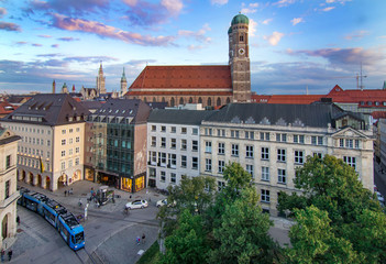 Munich skyline with cathedral Frauenkirche and downtown cityscape