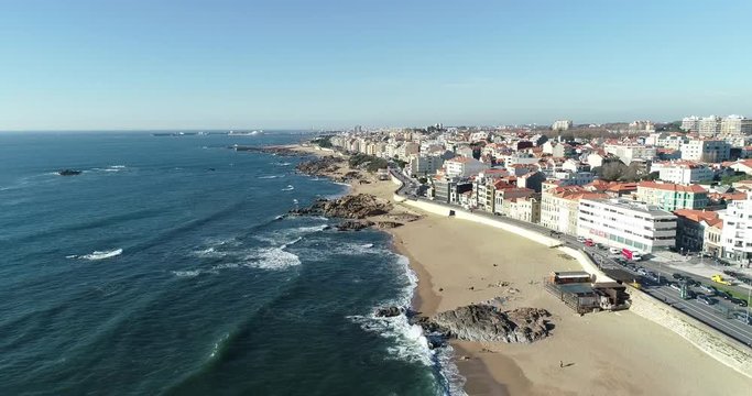 Aerial shot of an empty beach during winter.