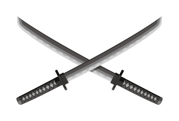 Crossed Katanas (Japanese swords / small swords) illustration. Samurai's weapon. 