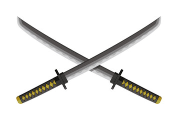 Crossed Katanas (Japanese swords / small swords) illustration. Samurai's weapon. 