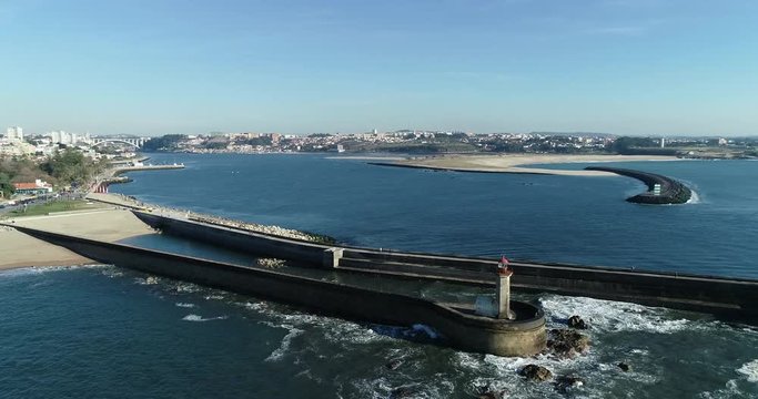 Aerial shot of a lighthouse in Porto.