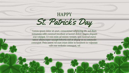 Happy St. patrick's day banner template with frame shamrock clover leaves on the wood