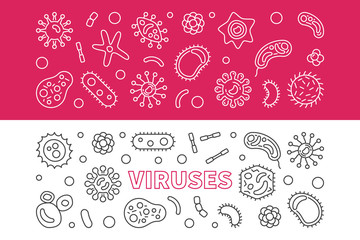 Set of 2 viruses horizontal banners. Vector concept illustration in thin line style