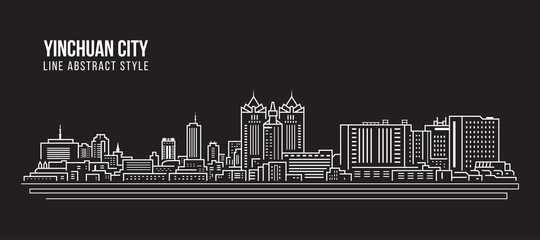 Cityscape Building Line art Vector Illustration design -  Yinchuan city