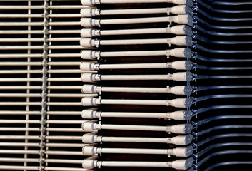 Up view of Abstract Steel pipes for wiring in buildings