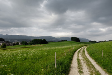 Landscape panorama and Military monument on Asiago in memory of soldiers died during World War I - Italy