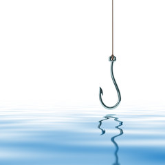 fishing hook over water background