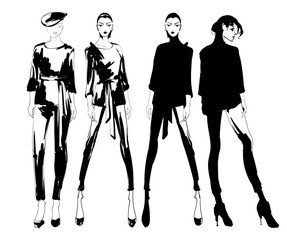 Stylish fashion models. Pretty young girls. Fashion womans Sketch