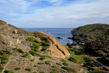 Fototapeta na wymiar Mediterranean coastline landscape in Creus Cape. Girona, Spain. Horizontal