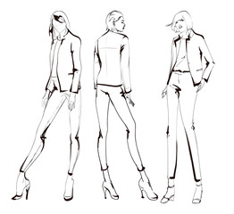 Stylish fashion models. Pretty young girls. Fashion womans Sketch