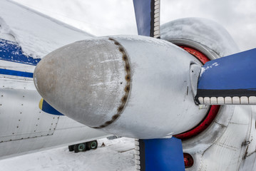 Propellers of turboprop engines close-up.