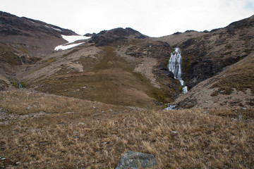 Stromness South Georgia Island,  view of ridge with waterfall