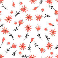 Cute Seamless Floral Pattern isolated on white.