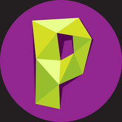 Vector illustration of letter P. Polygonal Colorful Letter