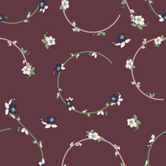 burgundy floral wreath seamless print pattern